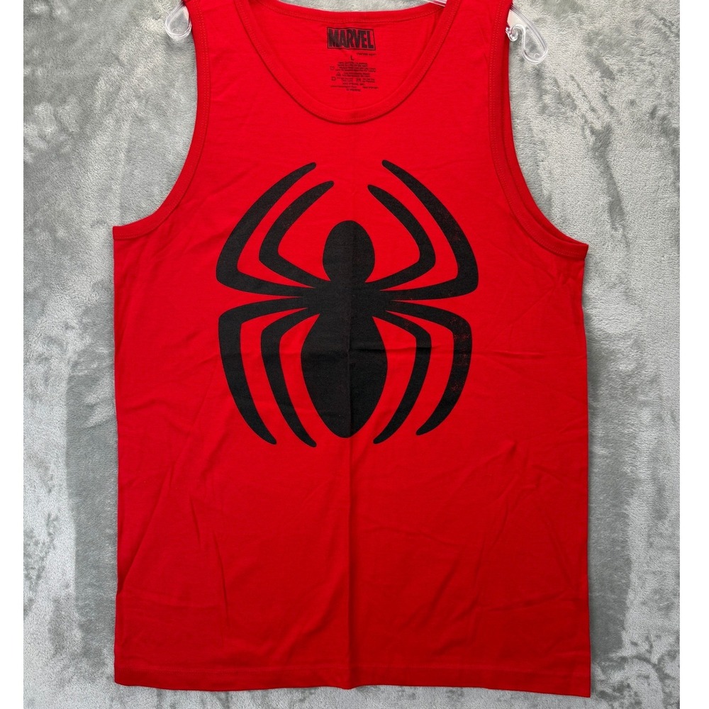 Marvel Spider-Man Tank Top Mens Large Red Black Spider Logo Graphic Cotton Shirt